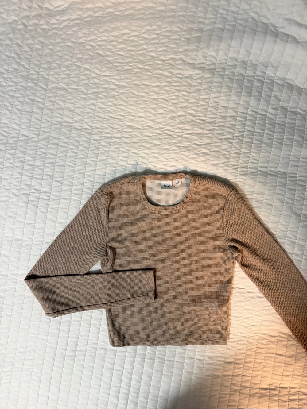 TNA Taupe Ribbed Long-Sleeve Crop Top